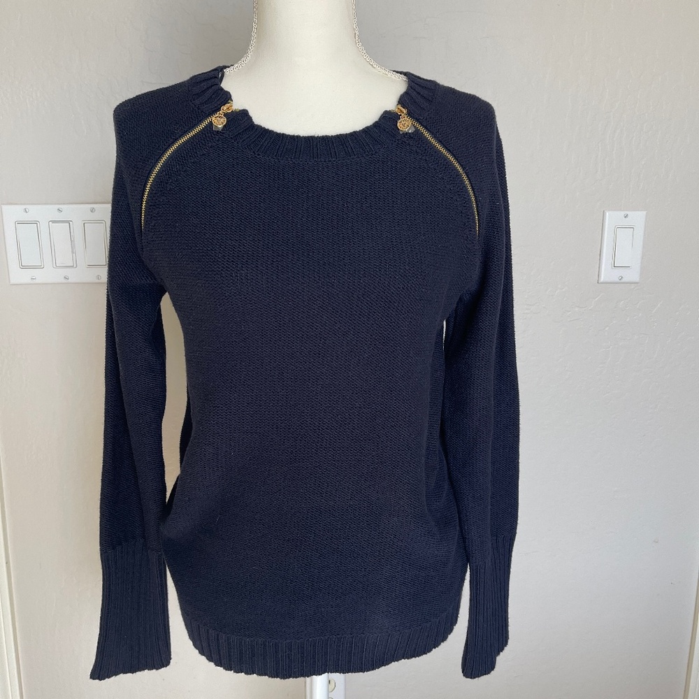 Anne Klein Navy Sweater with Gold Zip details - Women's size L